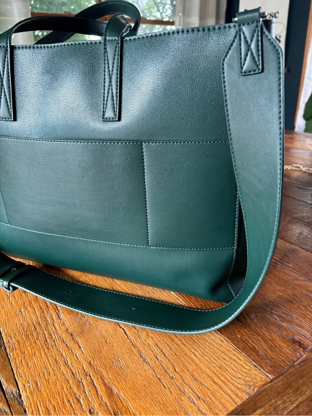Calpak Dark Green Leather Brief Tote